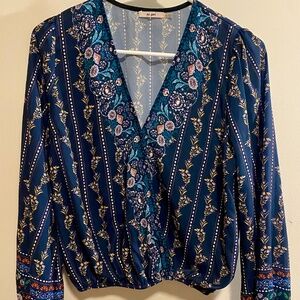 Francesca's Navy and Floral Long Sleeve Top